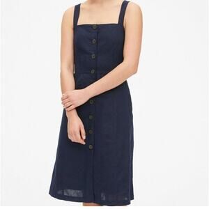 Gap Linen Blend Women’s Blue Apron Dress Size 0 Button Up Cami W. Pockets